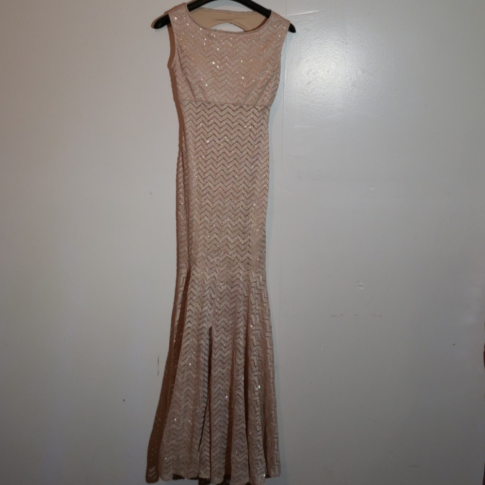 Jump Apparel gold lace split mermaid dress 1/2